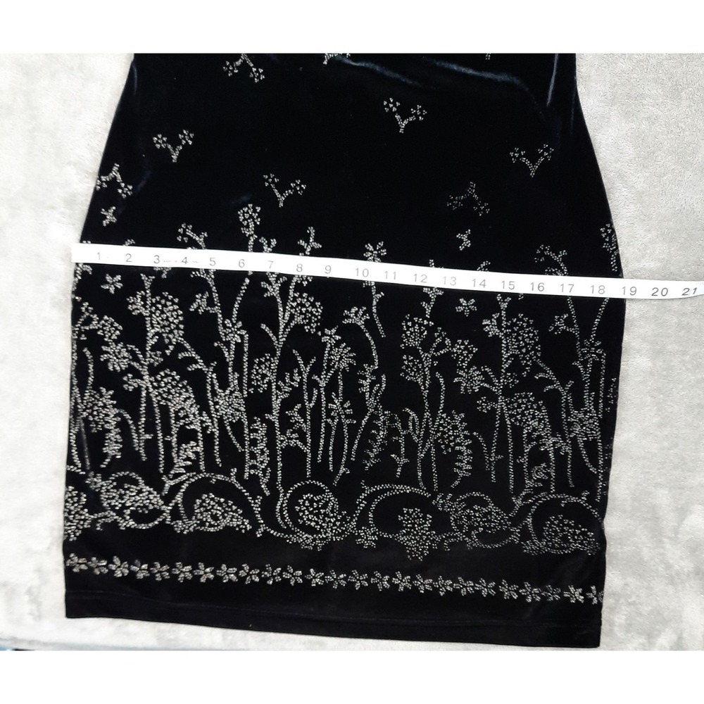 VTG Black Velvet Mini Dress Silver Glitter Womens Small Whimsigoth Fairy Grunge - Picture 11 of 13